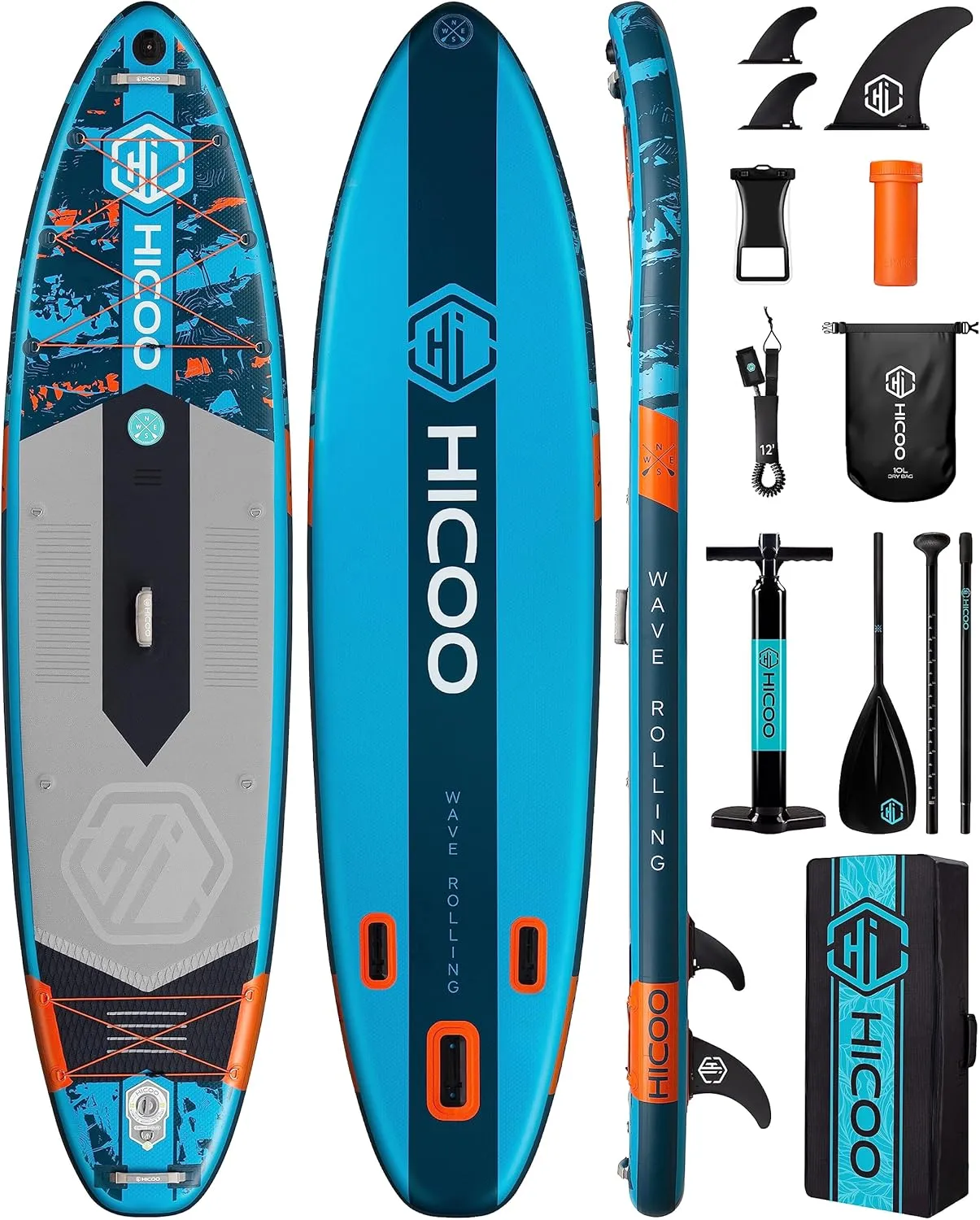 11'6''34"6" Extra Wide Inflatable Paddle Board, Stand Up Paddle Board, Sup Board with 3 Removable Fins, 10L Waterproof Bag, 16 D-Rings, Backpack, Hand Pump, Floating Paddle, Safety Leash