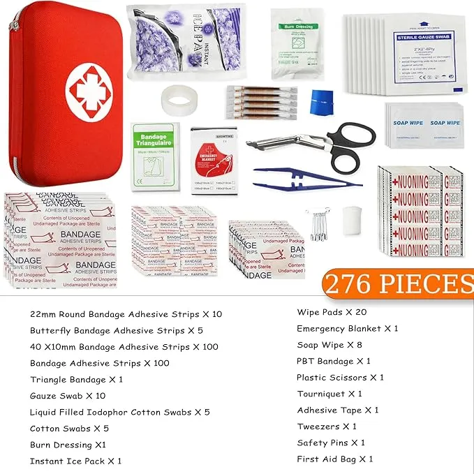 276Pcs First-Aid Kit Emergency-Kit Home-Car - First Aid Kits for Business Travel Essentials First Aid Bag Emergency Necessities for Boat Hiking Skating, Red YIDERBO