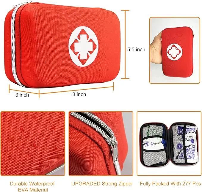 276Pcs First-Aid Kit Emergency-Kit Home-Car - First Aid Kits for Business Travel Essentials First Aid Bag Emergency Necessities for Boat Hiking Skating, Red YIDERBO