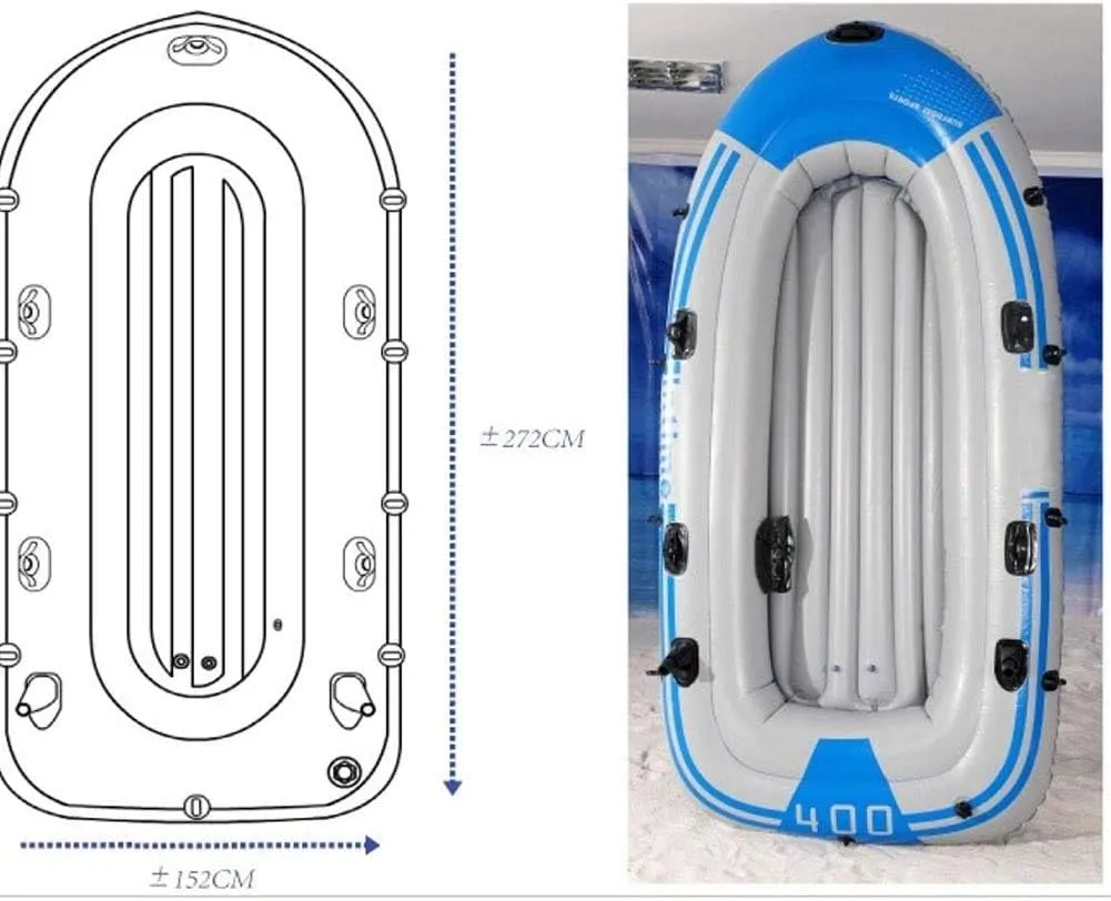 4 Person Inflatable Kayak, Inflatable Boat Set, Portable Folding Rubber Explorer Boat, Canoe Stable and Comfortable Fishing,Blue