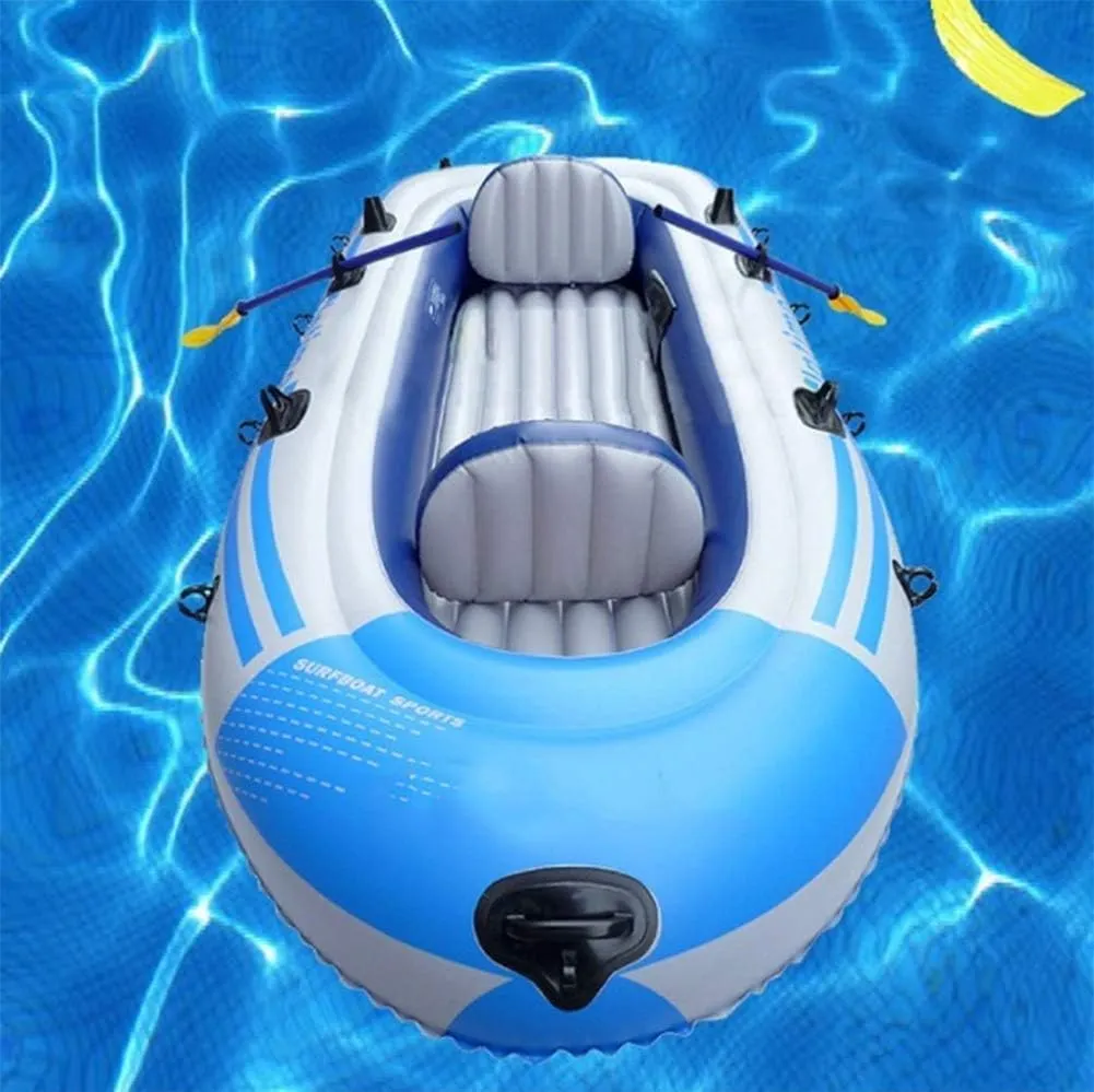 4 Person Inflatable Kayak, Inflatable Boat Set, Portable Folding Rubber Explorer Boat, Canoe Stable and Comfortable Fishing,Blue