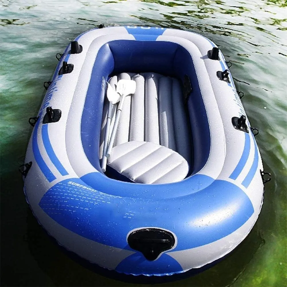 4 Person Inflatable Kayak, Inflatable Boat Set, Portable Folding Rubber Explorer Boat, Canoe Stable and Comfortable Fishing,Blue