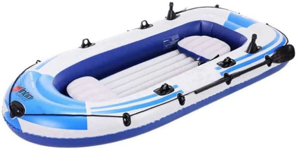 4 Person Inflatable Kayak, Inflatable Boat Set, Portable Folding Rubber Explorer Boat, Canoe Stable and Comfortable Fishing,Blue