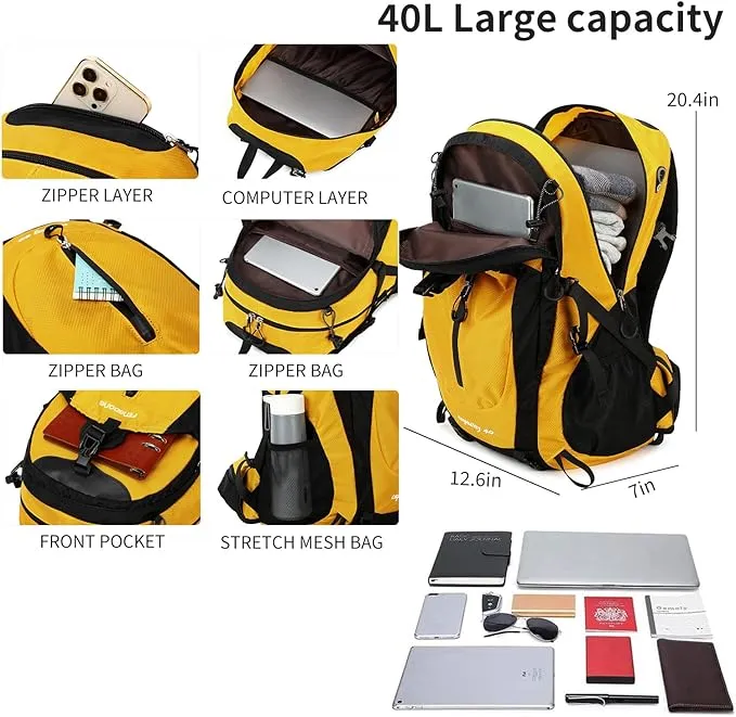 40L Waterproof Lightweight Hiking,Camping,Travel Backpack for Men Women