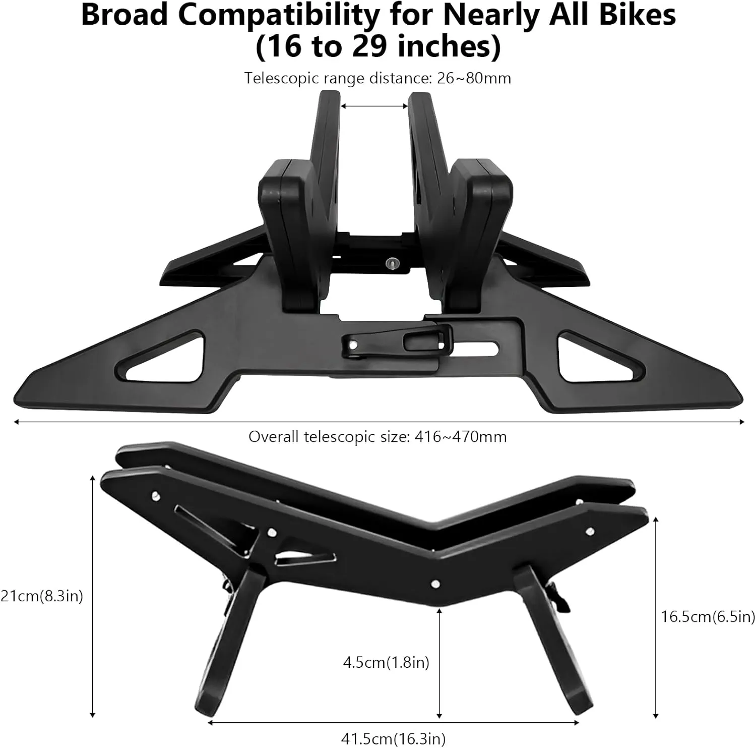 Adjustable Bike Floor Stand for 16"29" Mountain & Road Bicycles, Foldable and Portable, Ideal for Indoor & Outdoor Garage Storage (Black)
