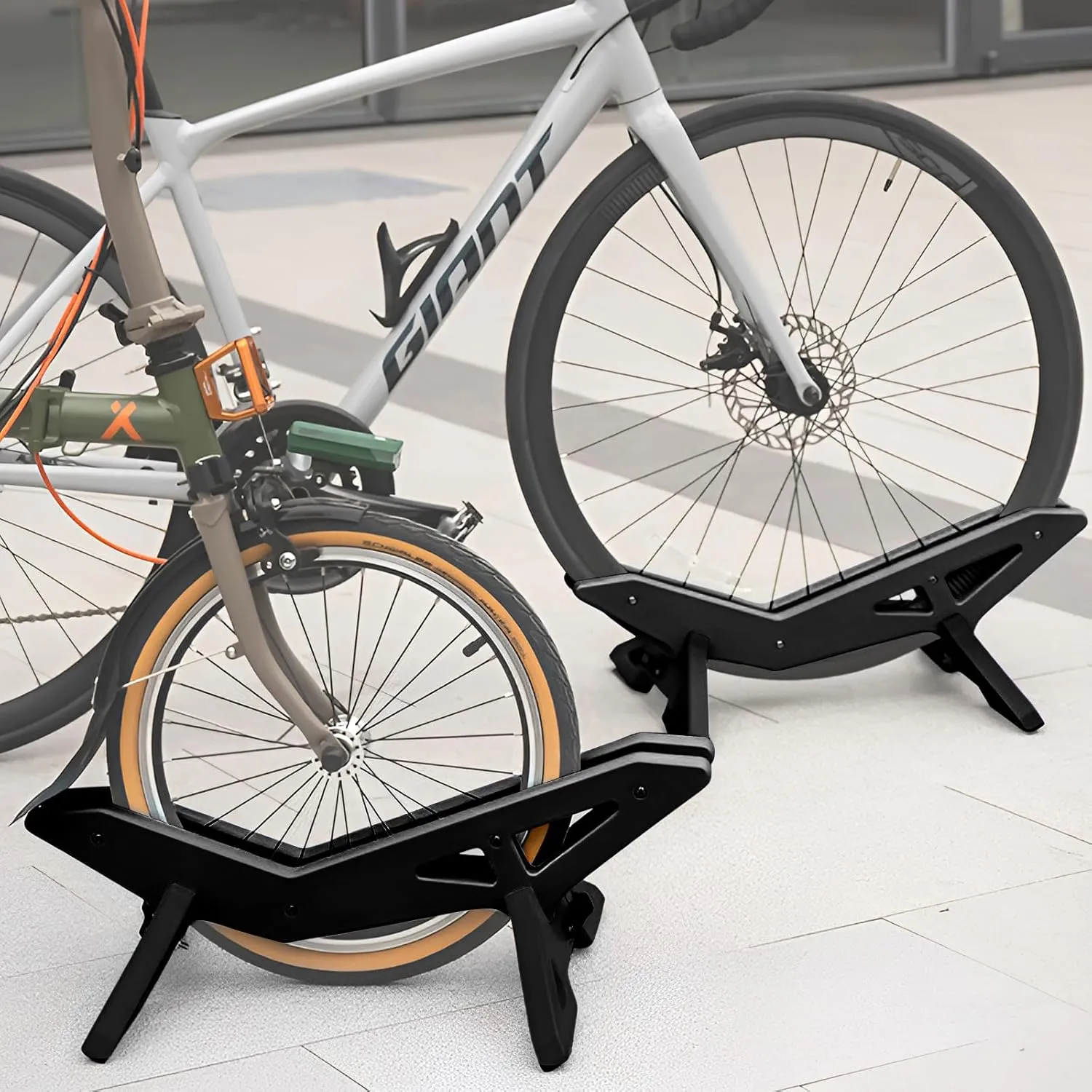 Adjustable Bike Floor Stand for 16"29" Mountain & Road Bicycles, Foldable and Portable, Ideal for Indoor & Outdoor Garage Storage (Black)