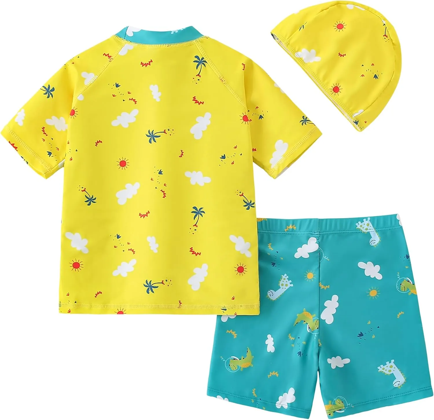 AIWUHE Toddler Boys Swimsuit Set Rash Guard Boys' Swimwear Two Piece Bathing Suit and Swim Trunk with Hat UPF 50  3-8Y