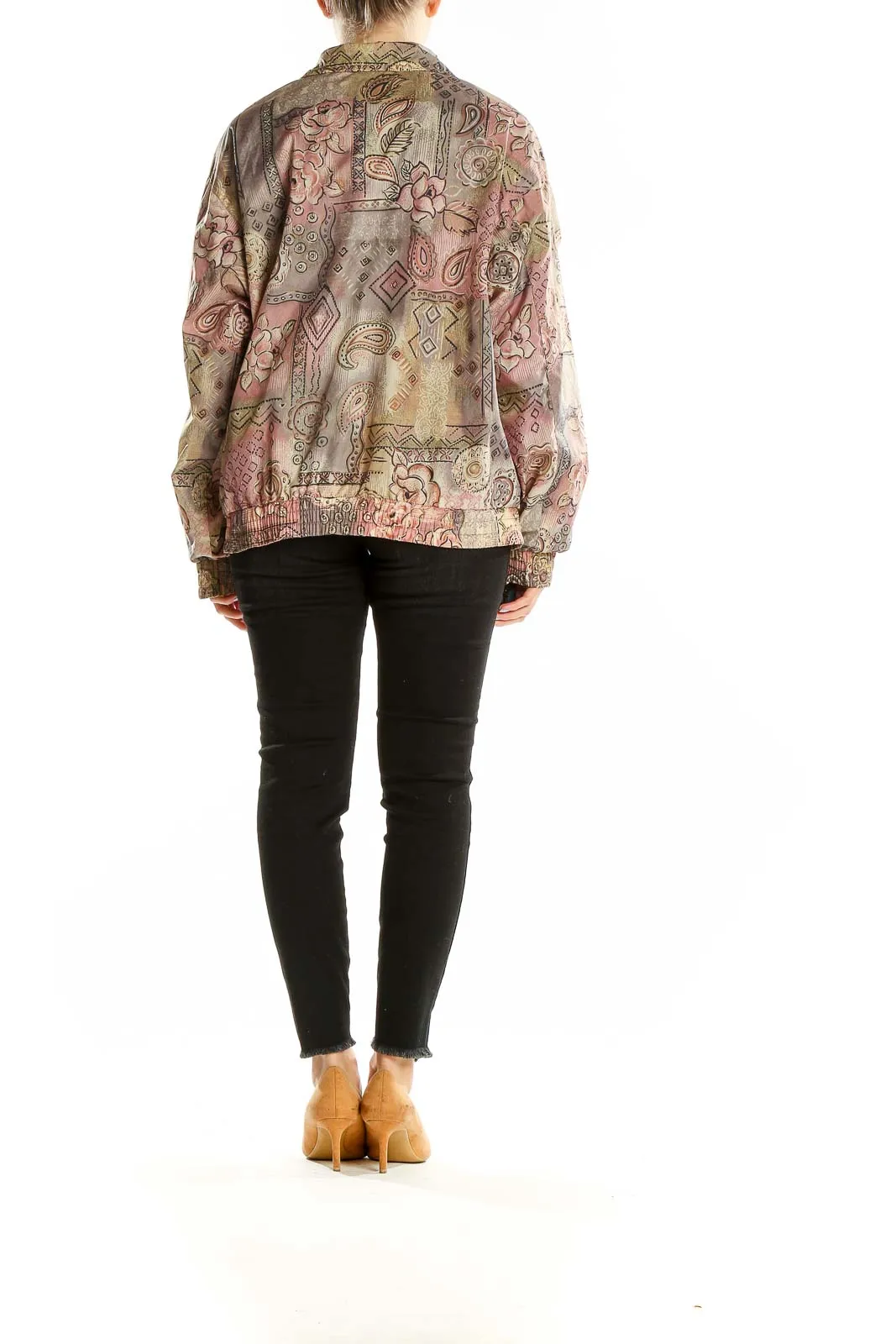 Beige Floral Paisley Nylon Jacket