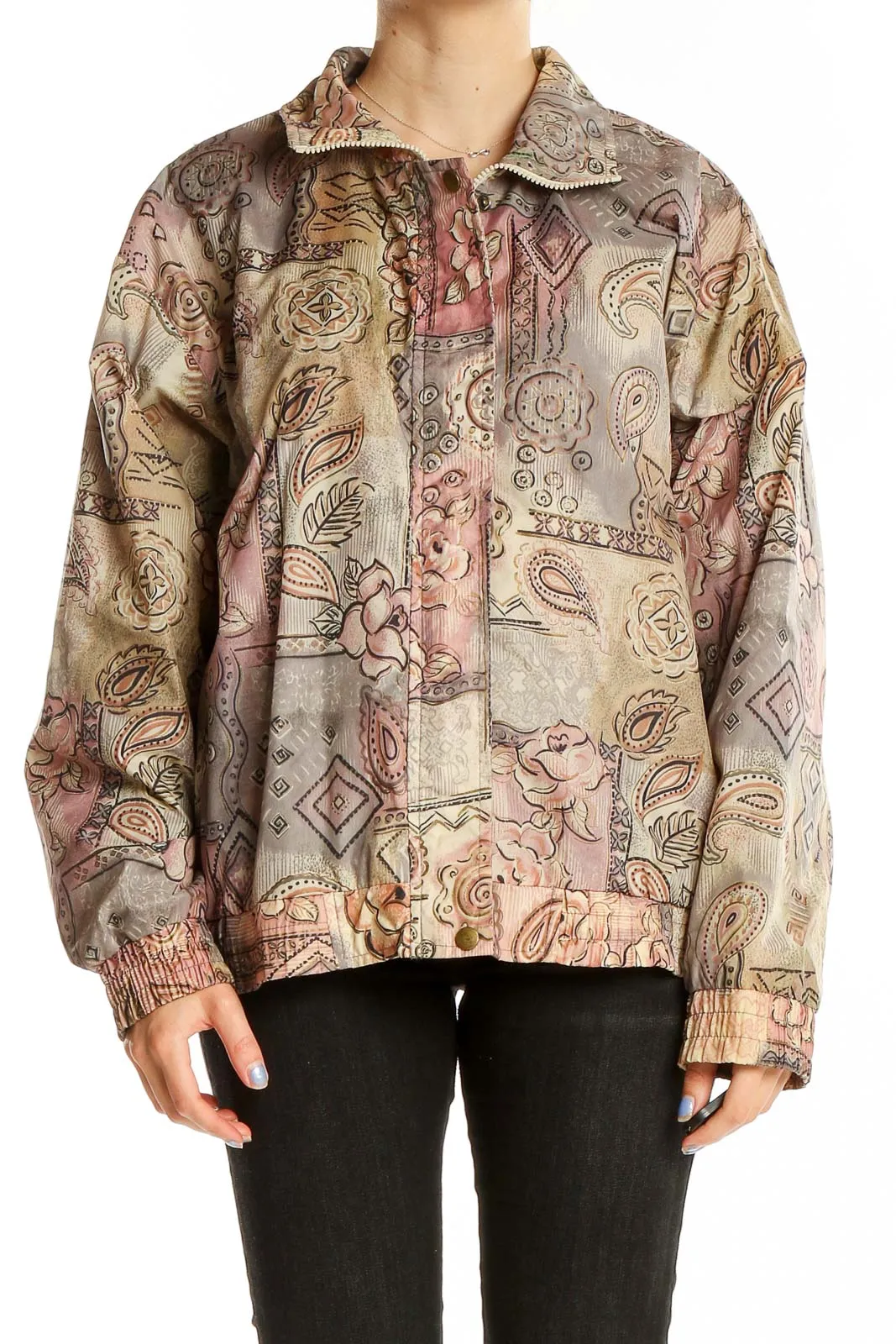 Beige Floral Paisley Nylon Jacket