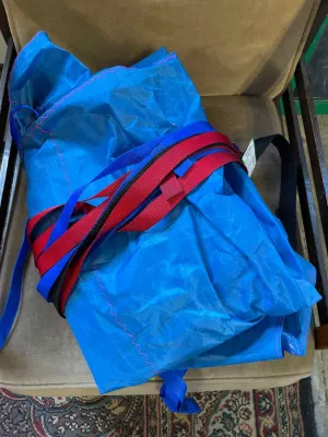 Blue & Red Tarp Shelter w/ Straps