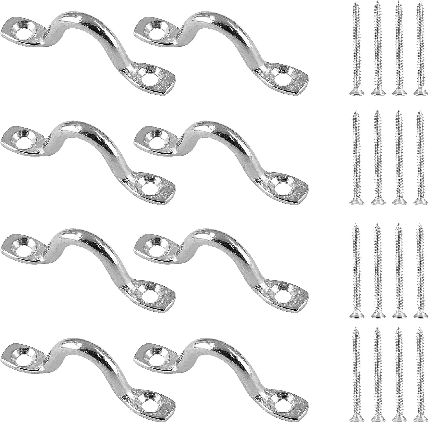 Bowkin 8Pcs M5 Pad Eye Straps Stainless Steel Kayak Deck Loops Tie Down with 16 Pcs Screws for Boat Kayak Deck Rigging Kit