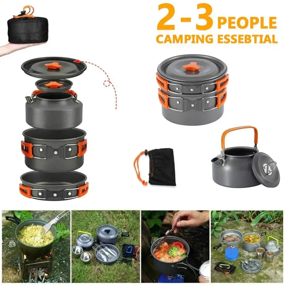 Camping Cookware Set Aluminum Nonstick for Hiking BBQ Picnic