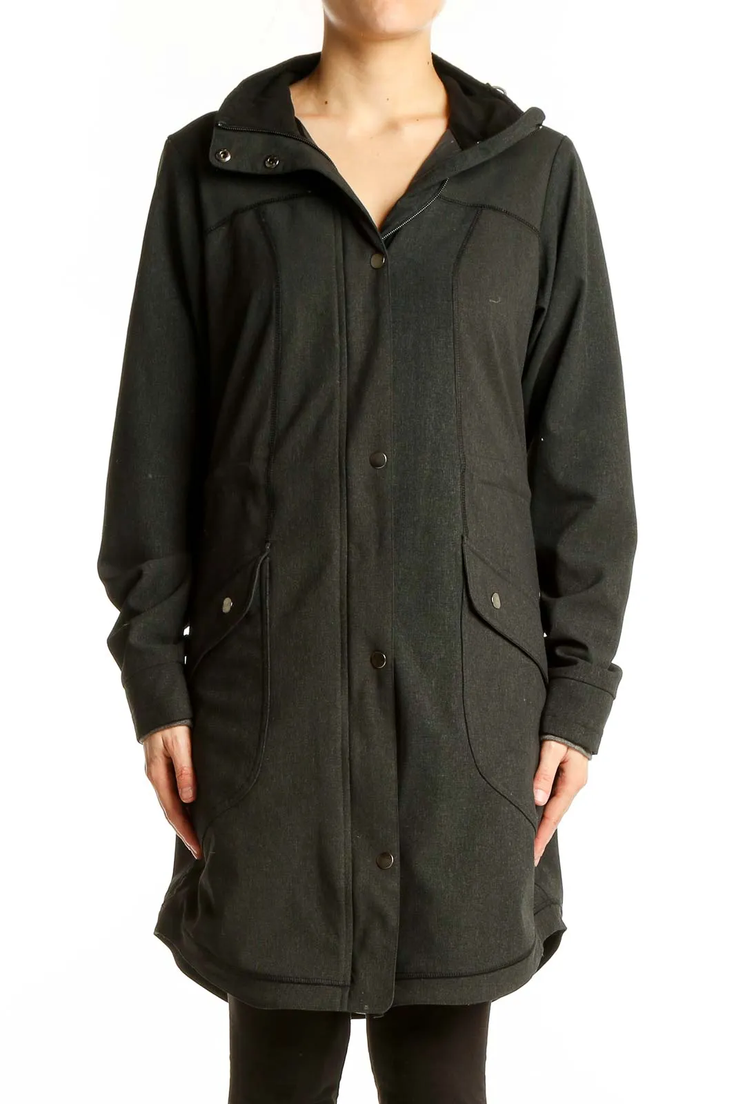 Dark Green Nylon Blend Hooded Parka