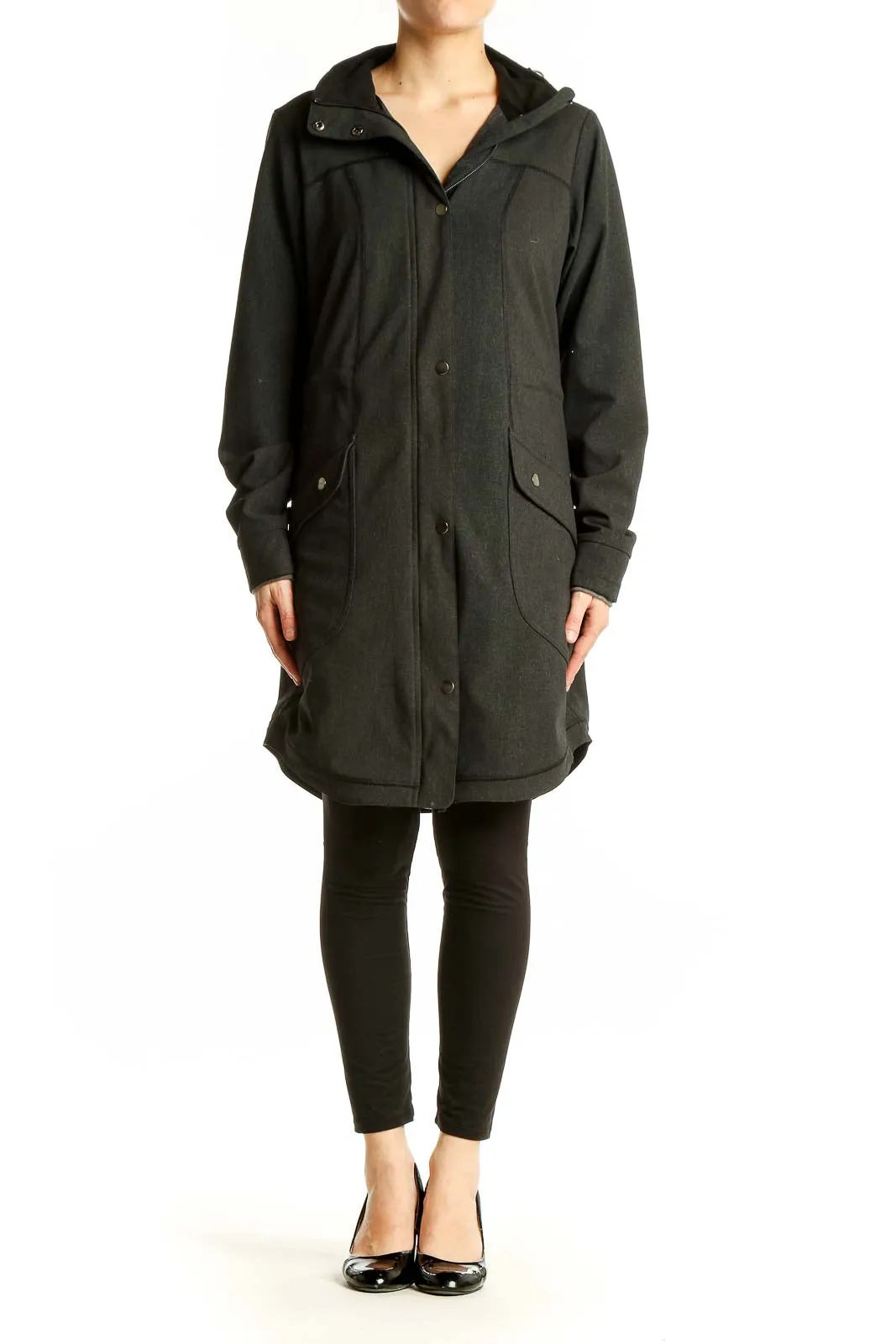 Dark Green Nylon Blend Hooded Parka