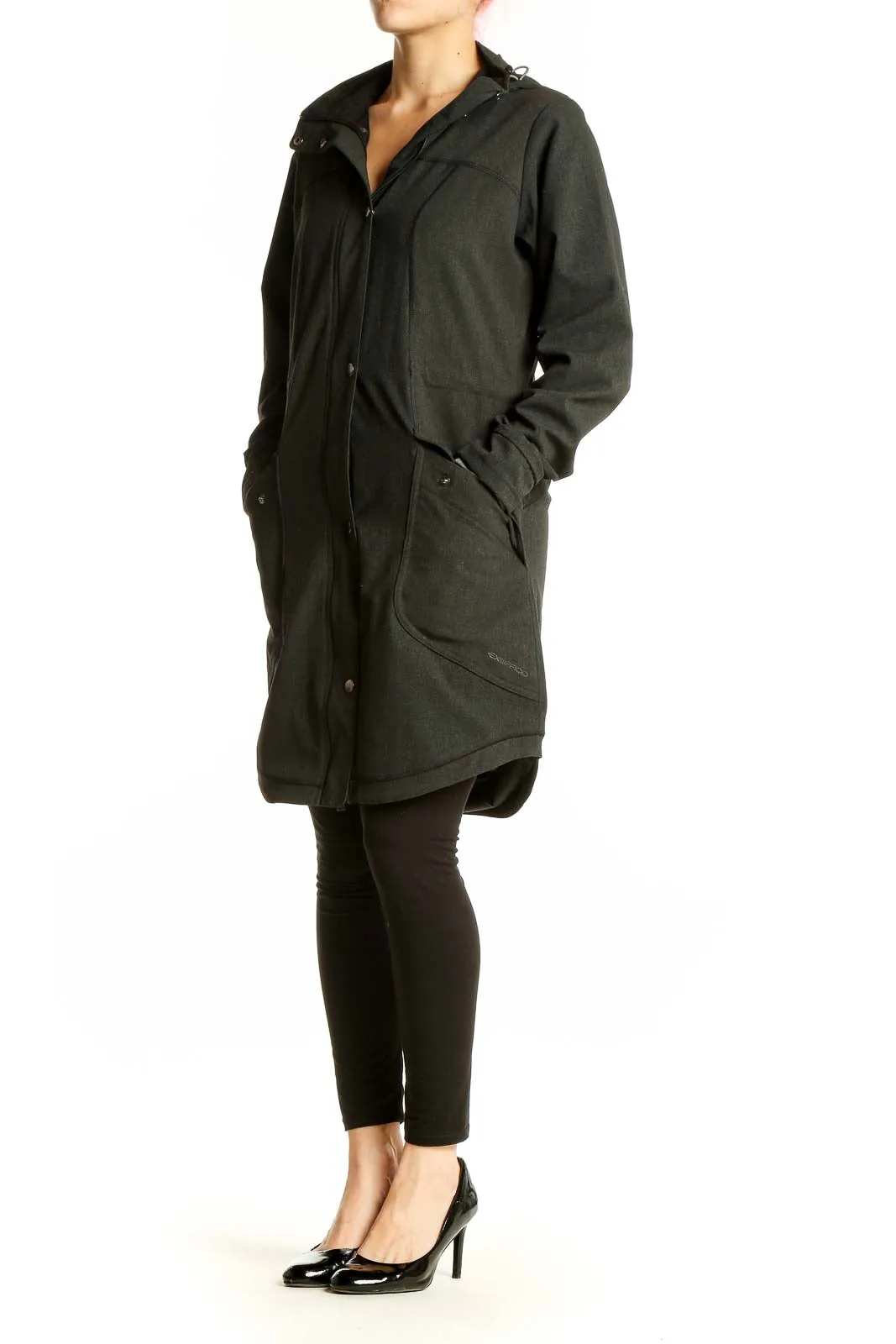 Dark Green Nylon Blend Hooded Parka