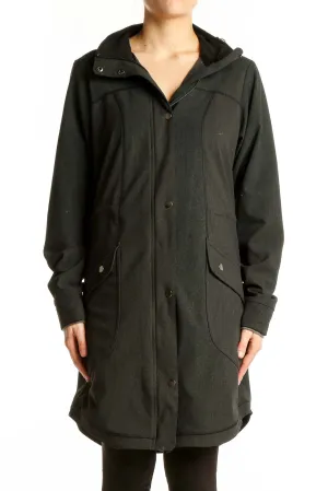 Dark Green Nylon Blend Hooded Parka