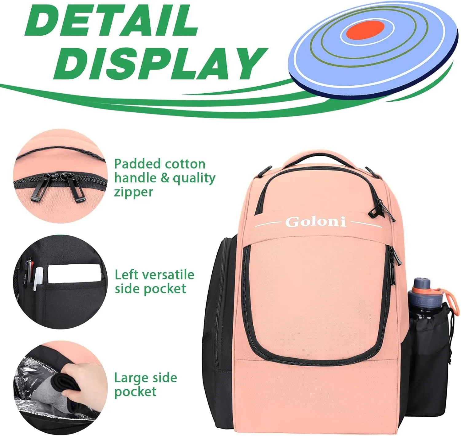 Disc Golf Bag Holds 23  Discs,Durable Disc Golf Backpack with cooler compartment,Large Capacity Frisbee Bags