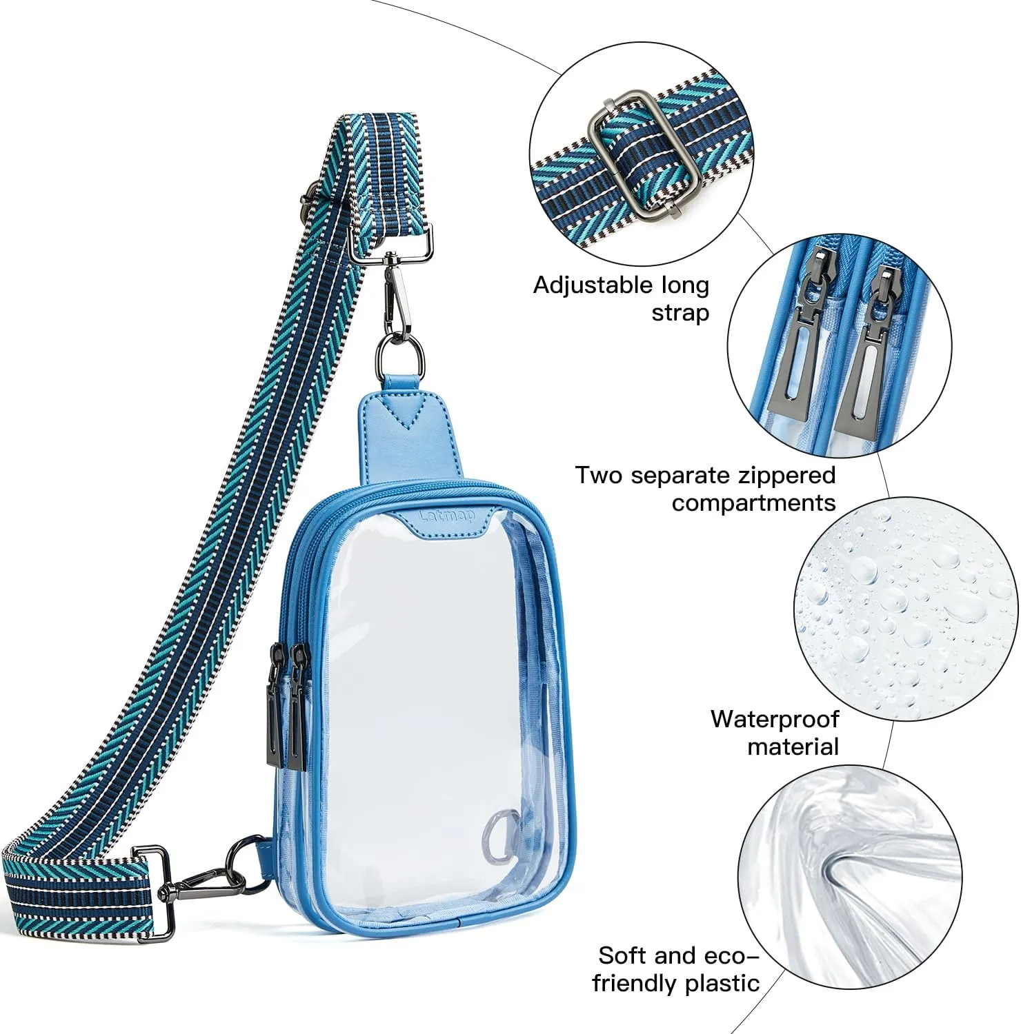 DOUBLE ZIP Clear bags Stadium Approved Crossbody Sling Bag Fanny Pack Purses for Women Men Belt bag for Stadium Events