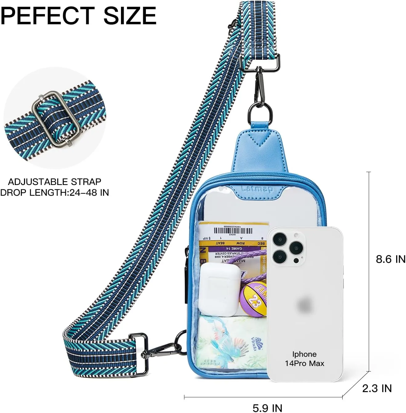DOUBLE ZIP Clear bags Stadium Approved Crossbody Sling Bag Fanny Pack Purses for Women Men Belt bag for Stadium Events