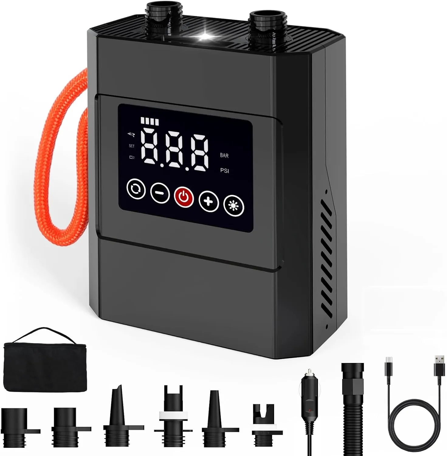 Electric Paddle Board Pump, 20PSI Rechargeable Sup Pump with Storage Bag, Intelligent Dual Stage Inflation & Deflation, Auto-Off SUP Air Pump for Stand Up Paddle Boards, Kayaks, Boats, Tents