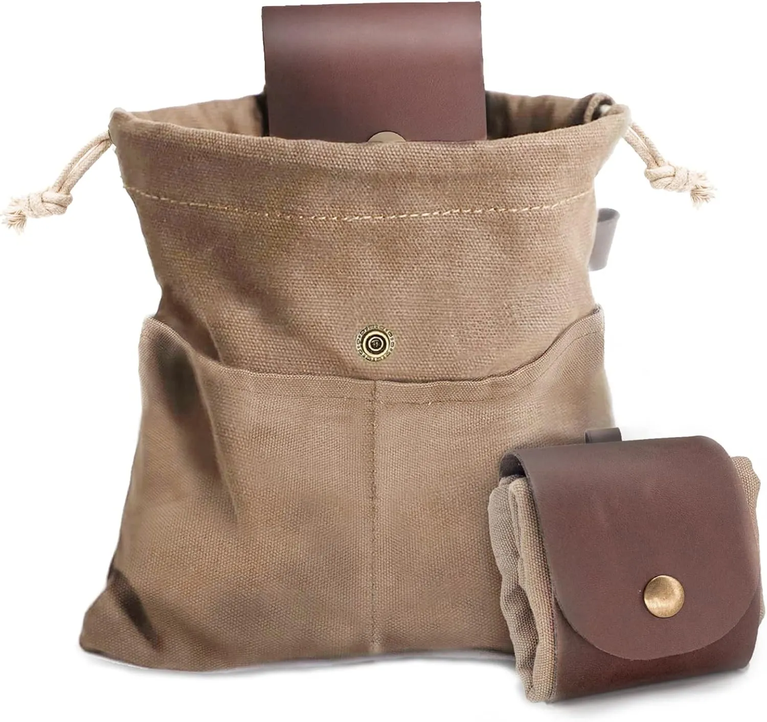 Foraging Pouch Leather Canvas Collapsible Bag Water Resistant Outdoor Camping Storage Folding Bag Mushroom Bags Bushcraft Belt Tinder Dump Pouches for Travel Camping Hiking Bag (Yellow)