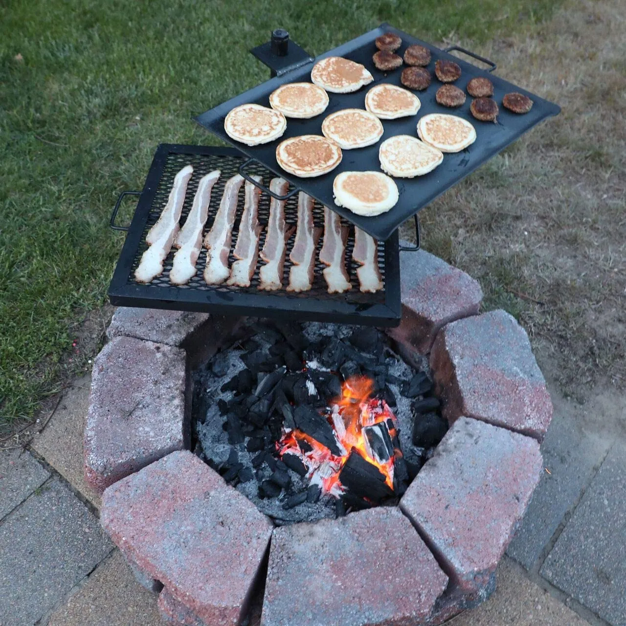 Gamemaker Open Fire Cooking Grill & Skillet Combo | Portable Camping Cooking Grill for Cooking on Firepits, Outdoor Fire Rings, Open Flame Cooking & Campfires