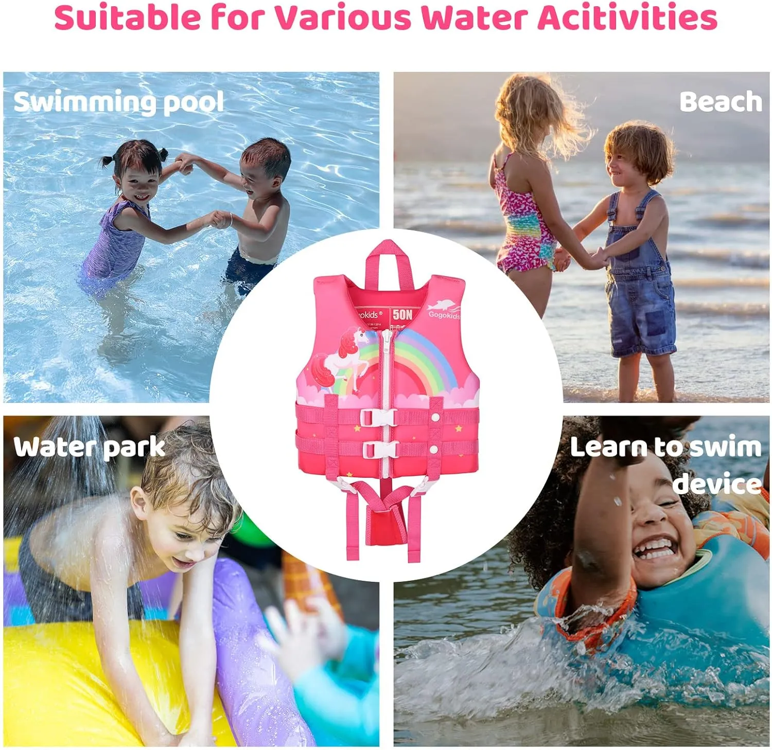 Gogokids Kids Swim Vest Toddler Float Jackets - Child Pool Vest Floaties for Boys Girls Learn to Swim