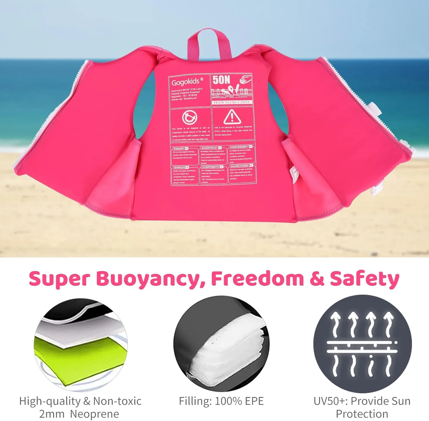 Gogokids Kids Swim Vest Toddler Float Jackets - Child Pool Vest Floaties for Boys Girls Learn to Swim