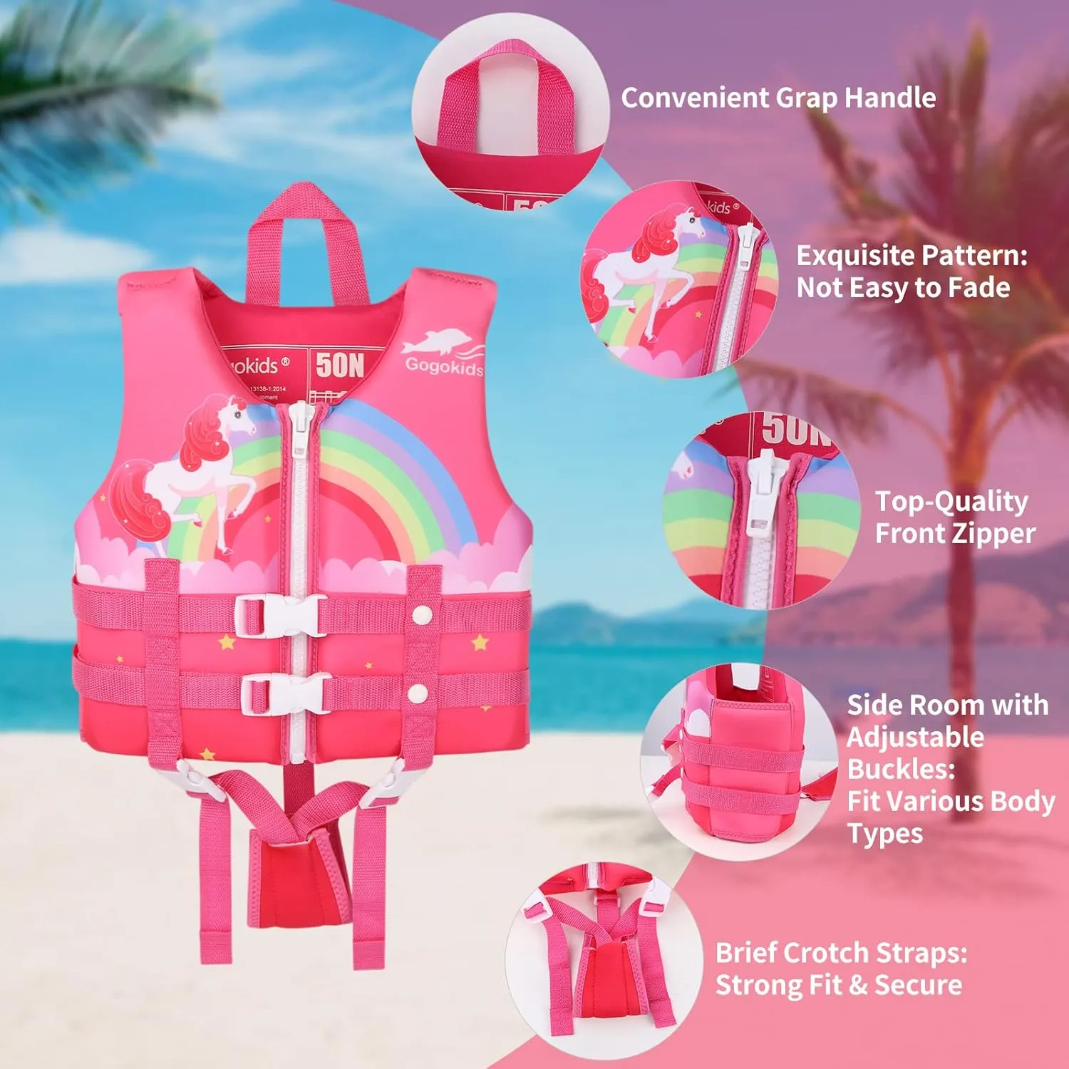 Gogokids Kids Swim Vest Toddler Float Jackets - Child Pool Vest Floaties for Boys Girls Learn to Swim