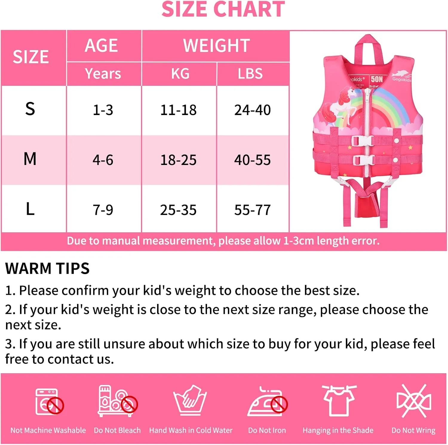 Gogokids Kids Swim Vest Toddler Float Jackets - Child Pool Vest Floaties for Boys Girls Learn to Swim
