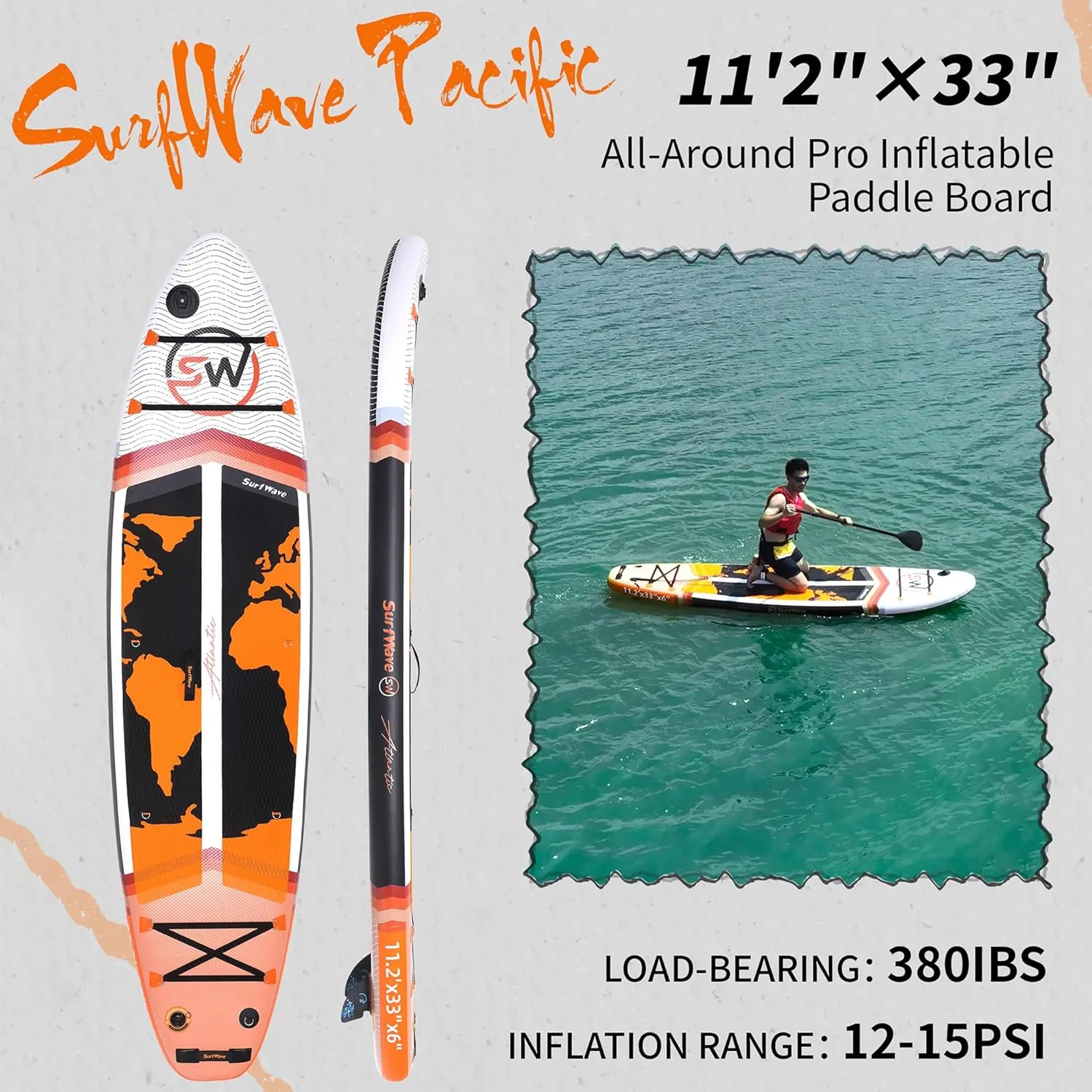 Inflatable Stand Up Paddle Boards, 11336 SUP Board, Lightweight & Durable PVC Material, Anti-Slip EVA Deck, Includes Paddle, Pump, Waterproof Bag with Wheels