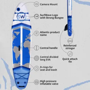 Inflatable Stand Up Paddle Boards, 11336 SUP Board, Lightweight & Durable PVC Material, Anti-Slip EVA Deck, Includes Paddle, Pump, Waterproof Bag with Wheels