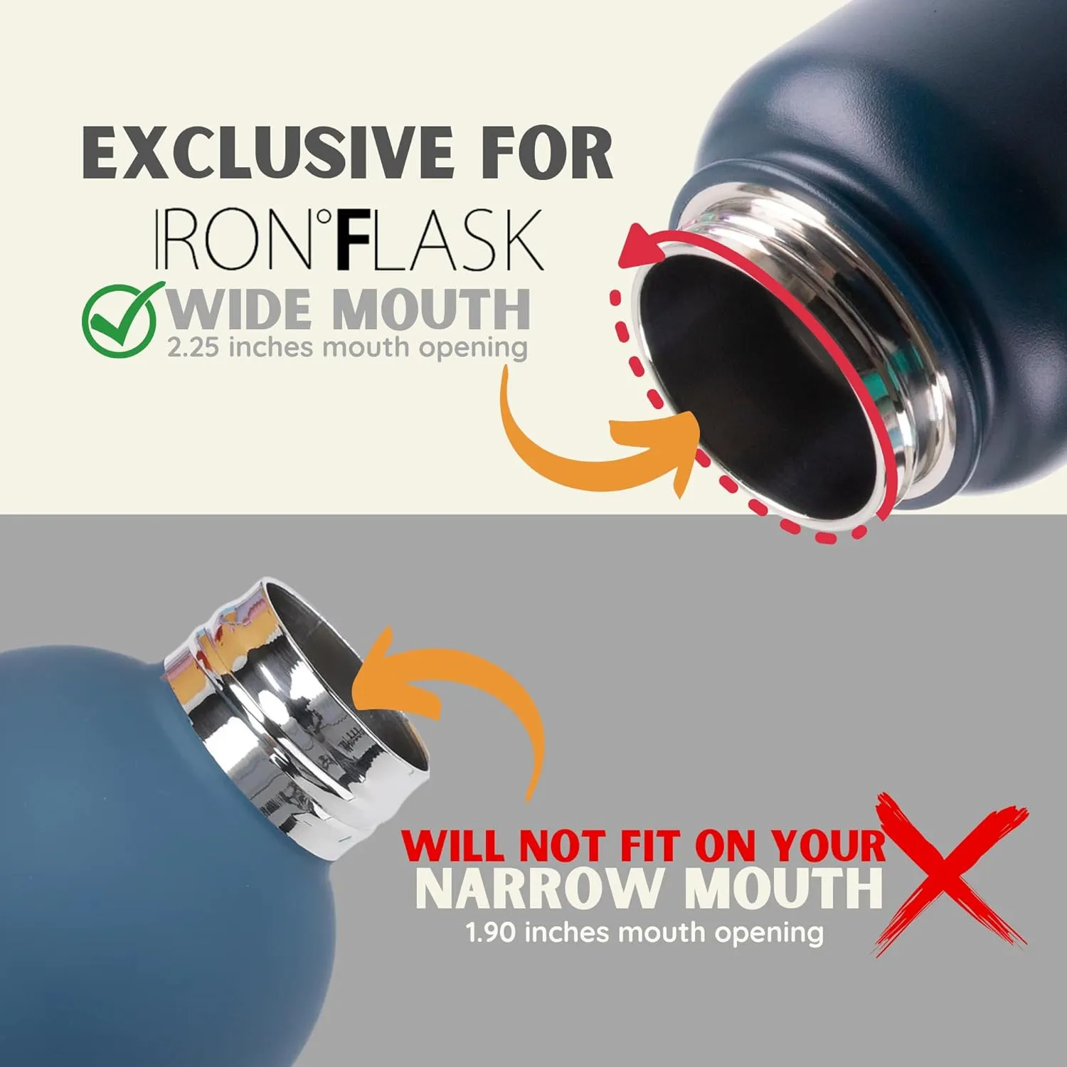 IRON FLASK Carabiner Straw Lid for Wide Mouth Hydro Insulated Sports Modern Water Bottles, Simple BPA Free