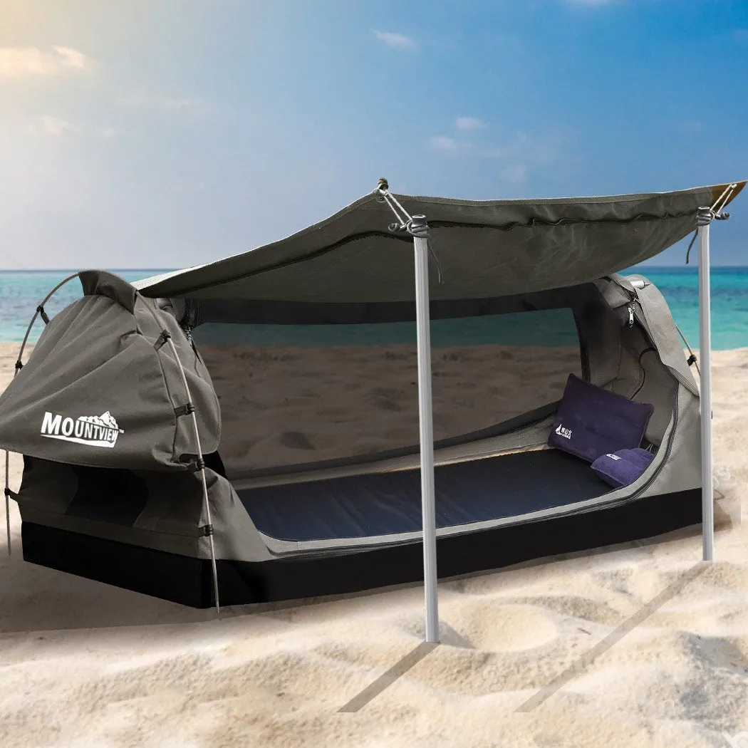 King Single Swag Camping Swags Canvas Dome Tent Free Standing Grey