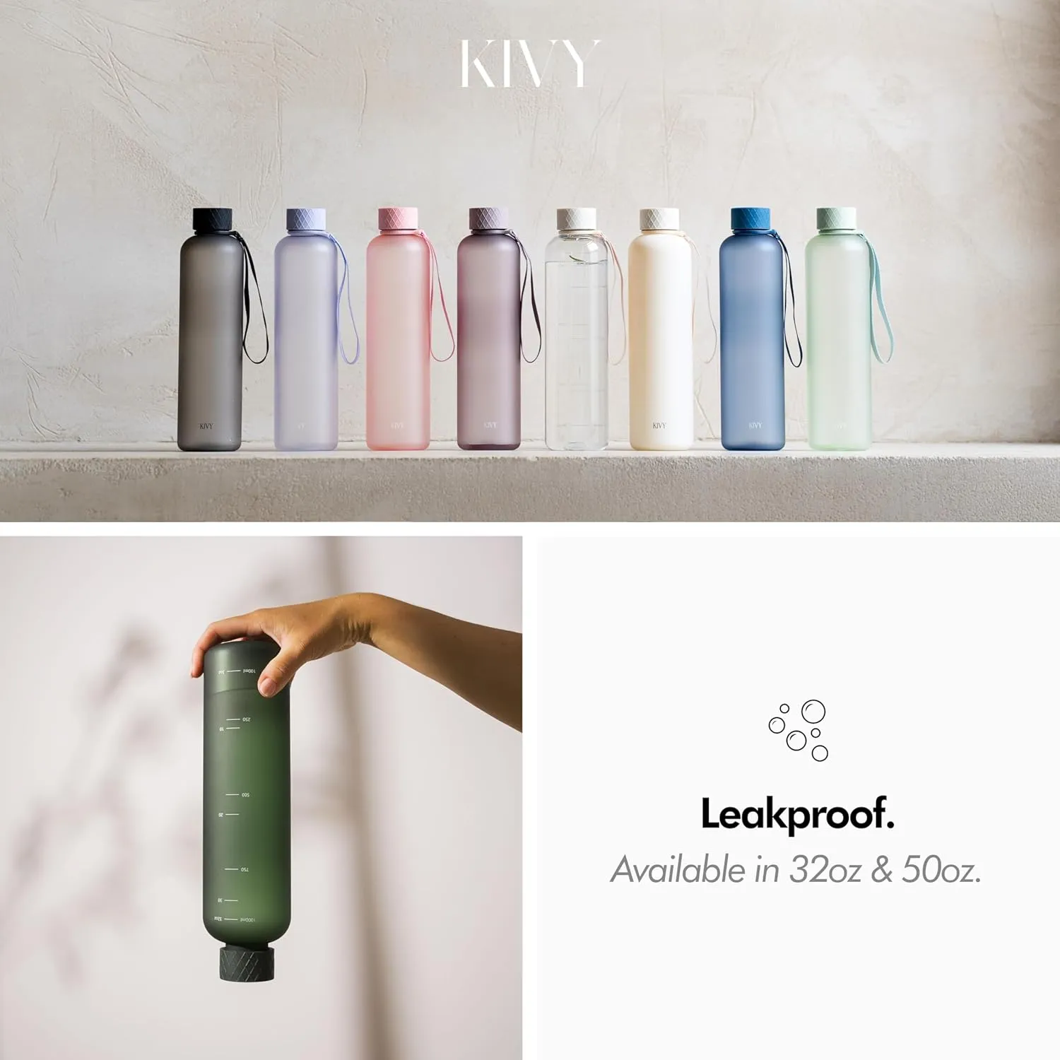 KIVY Slim Water Bottle 32oz [Lightweight & Shatterproof] Fits Backpack & Cupholder for Travel, Sports, School, Gym - Rose gold, Pink bottle no straw - Gym water bottle for women - Dishwasher Safe