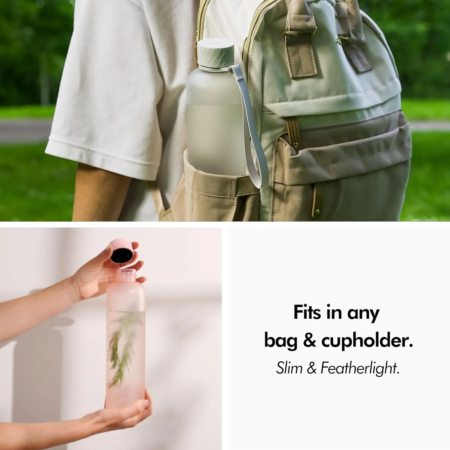 KIVY Slim Water Bottle 32oz [Lightweight & Shatterproof] Fits Backpack & Cupholder for Travel, Sports, School, Gym - Rose gold, Pink bottle no straw - Gym water bottle for women - Dishwasher Safe