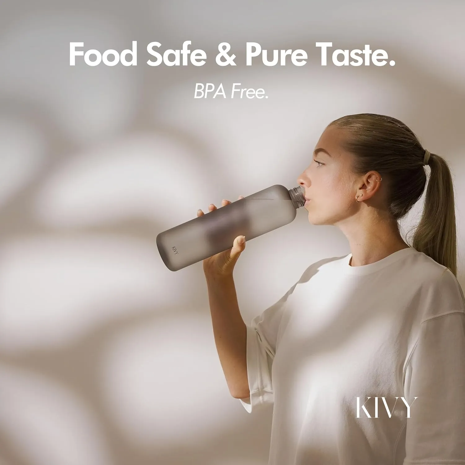 KIVY Slim Water Bottle 32oz [Lightweight & Shatterproof] Fits Backpack & Cupholder for Travel, Sports, School, Gym - Rose gold, Pink bottle no straw - Gym water bottle for women - Dishwasher Safe