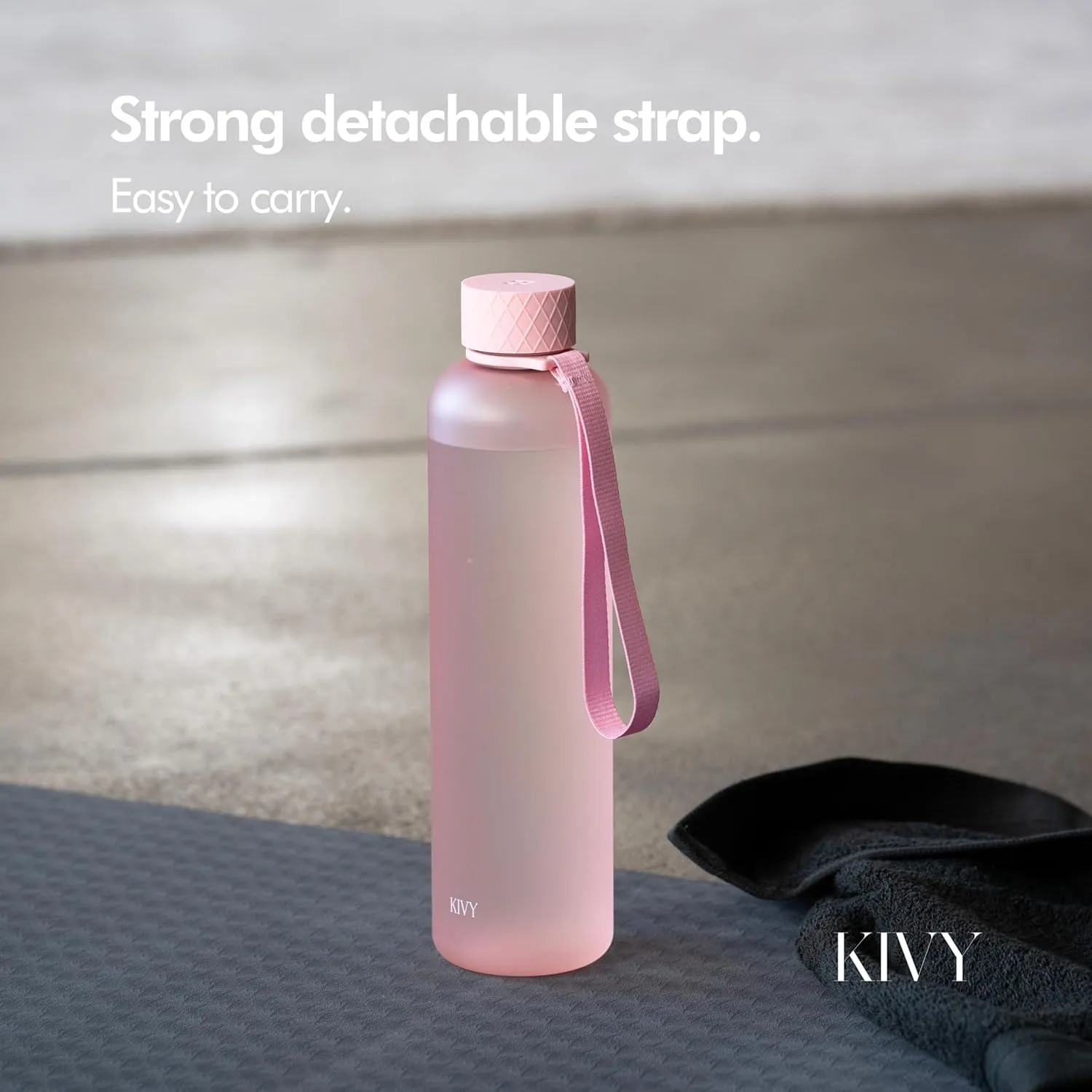 KIVY Slim Water Bottle 32oz [Lightweight & Shatterproof] Fits Backpack & Cupholder for Travel, Sports, School, Gym - Rose gold, Pink bottle no straw - Gym water bottle for women - Dishwasher Safe