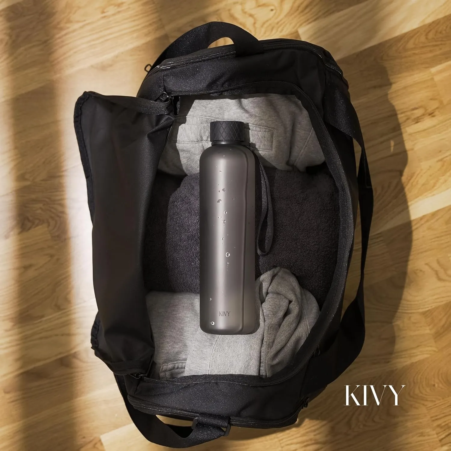 KIVY Slim Water Bottle 32oz [Lightweight & Shatterproof] Fits Backpack & Cupholder for Travel, Sports, School, Gym - Rose gold, Pink bottle no straw - Gym water bottle for women - Dishwasher Safe
