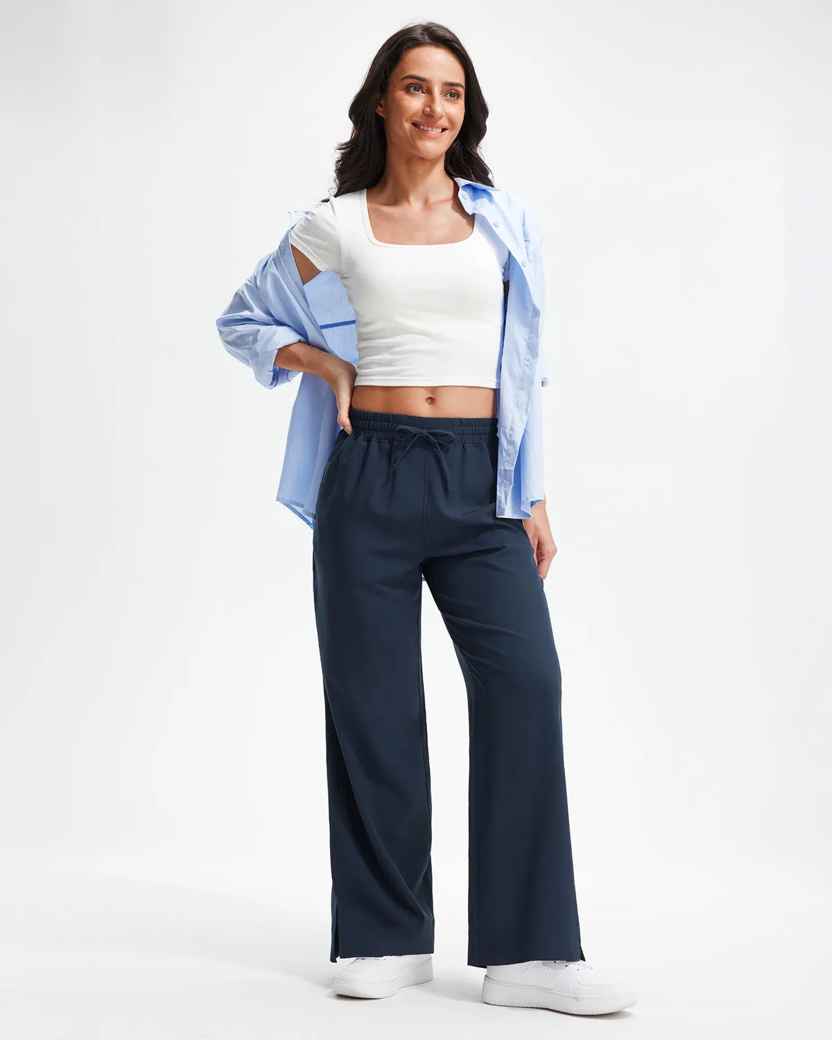 Libin Women's 27" High Waist Loose Casual  Wide Leg Pants