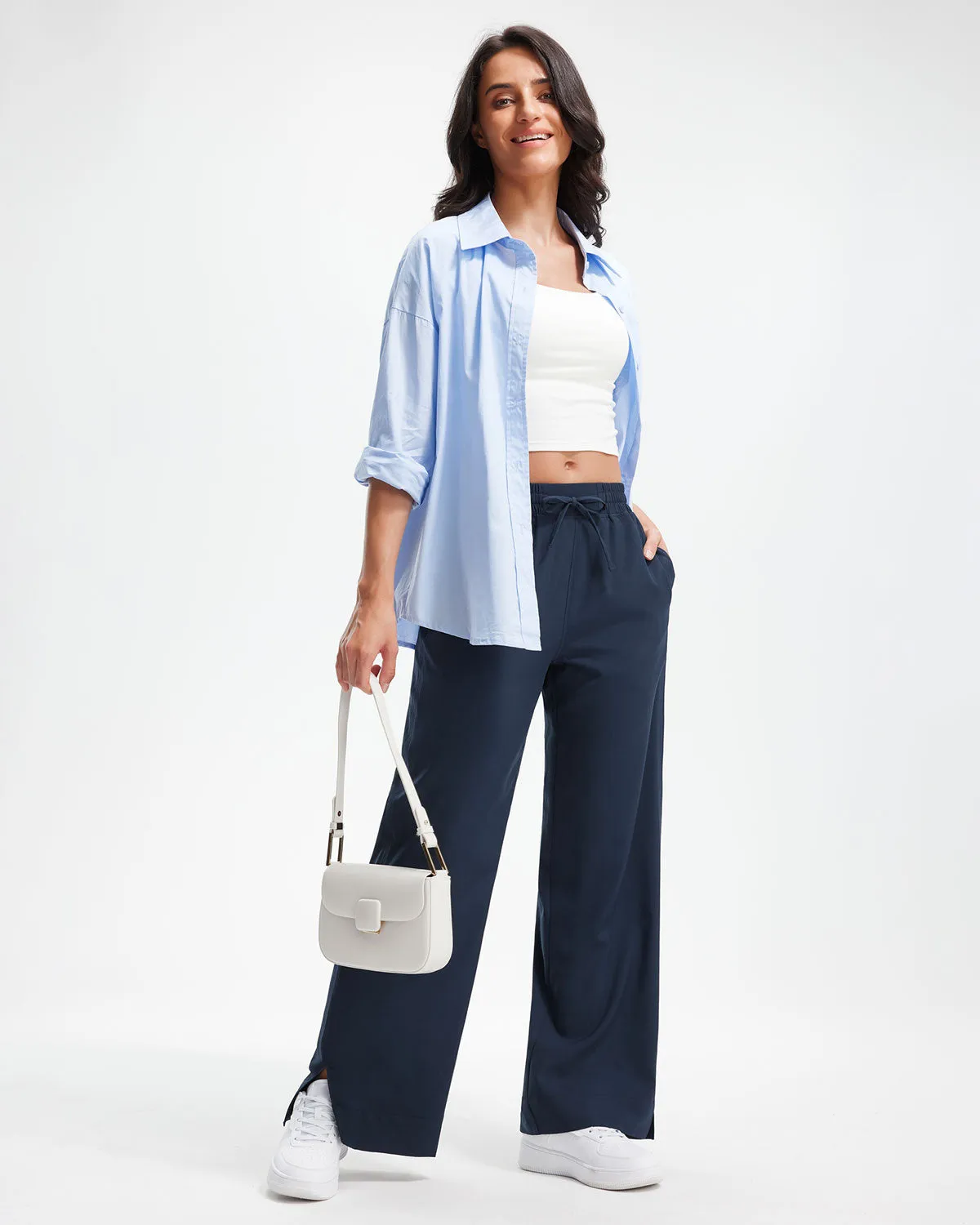 Libin Women's 27" High Waist Loose Casual  Wide Leg Pants