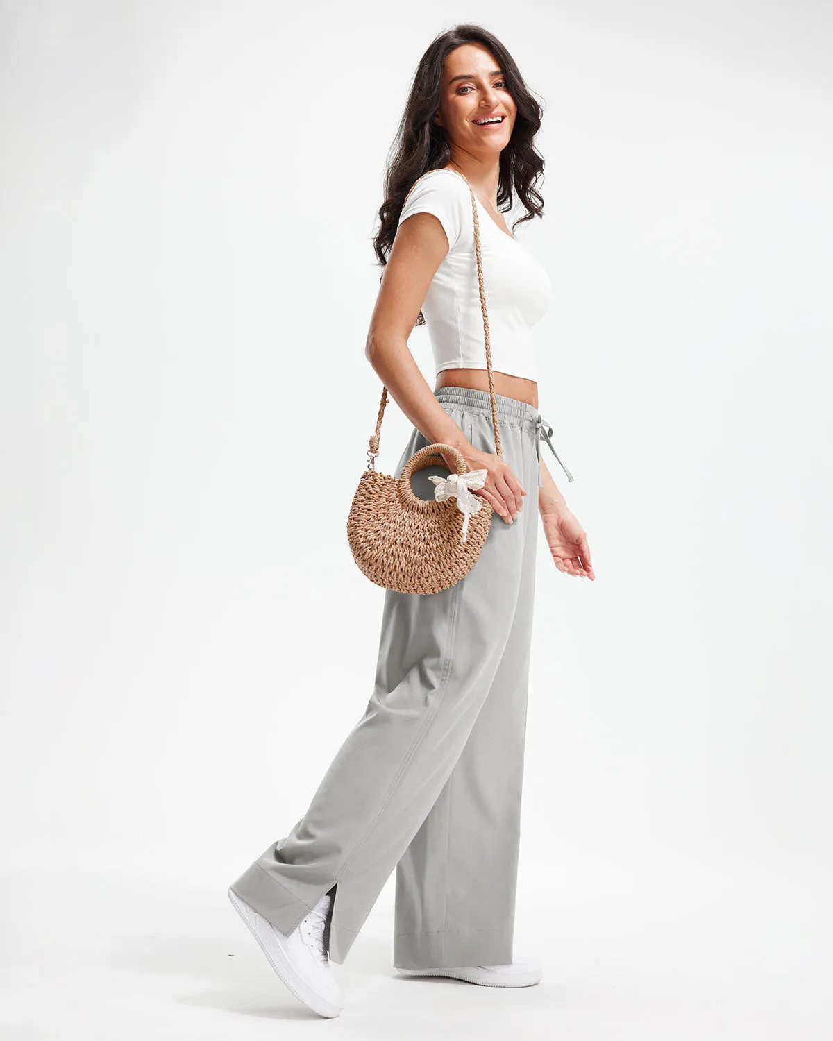 Libin Women's 27" High Waist Loose Casual  Wide Leg Pants