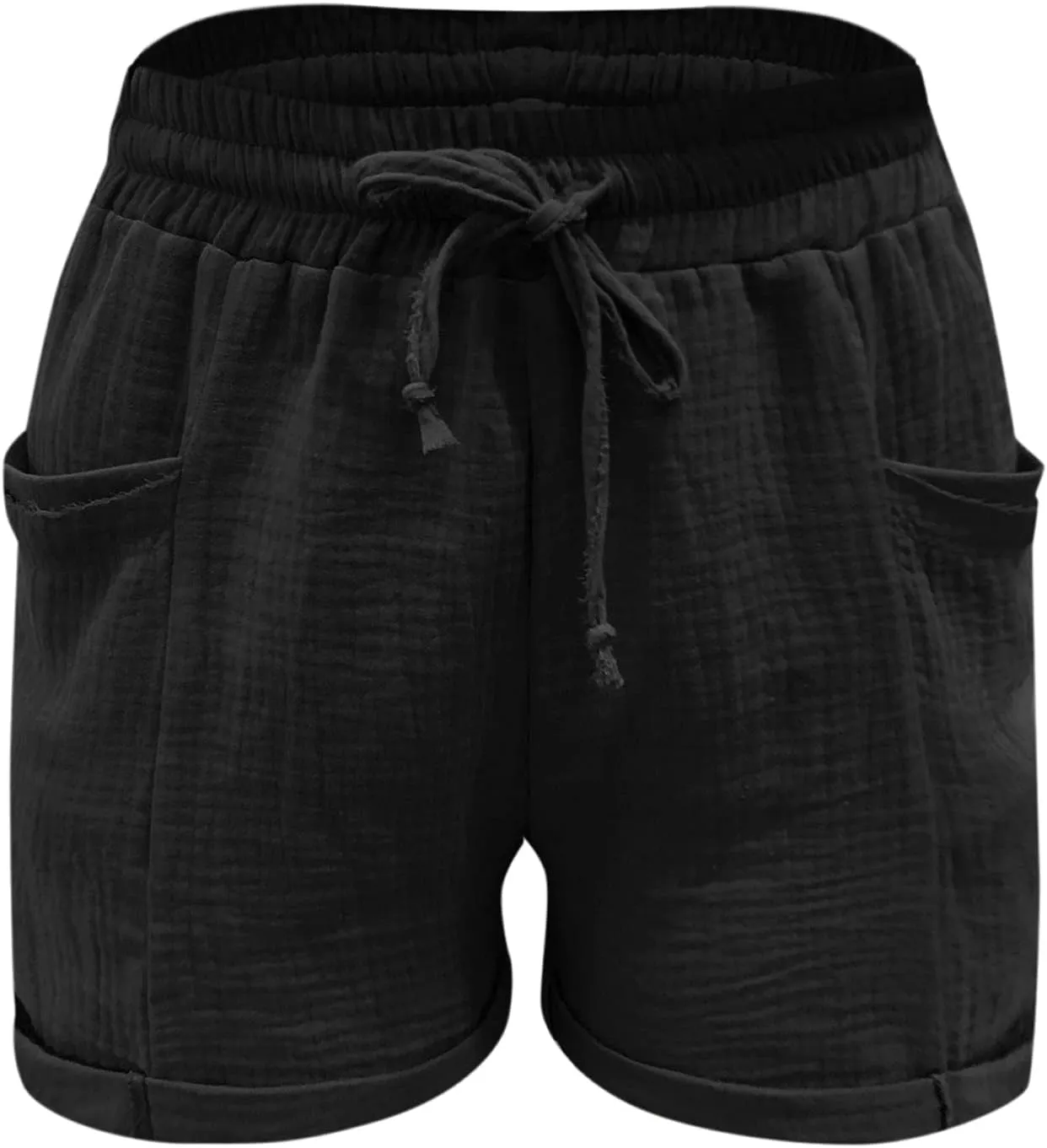Linen Shorts for Women Drawstring High Waisted Plus Size Shorts Summer Vacation Loose Beach Pants with Pockets