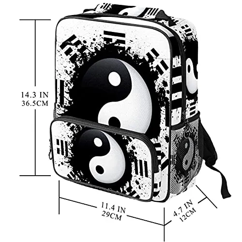 LORVIES Black and White Yin Yang School Bag for Student Bookbag Women Travel Backpack Casual Daypack Travel Hiking Camping