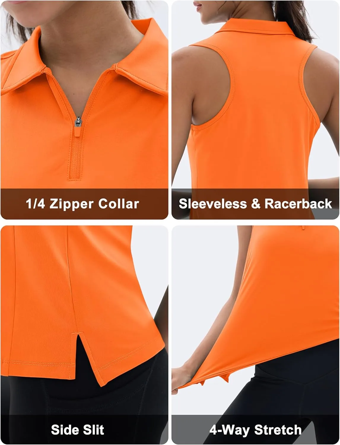 MAGCOMSEN Womens Golf Shirt Sleeveless Racerback Polo Shirts Zip Up UPF 50  Quick Dry Tennis Workout Athletic Tank Tops