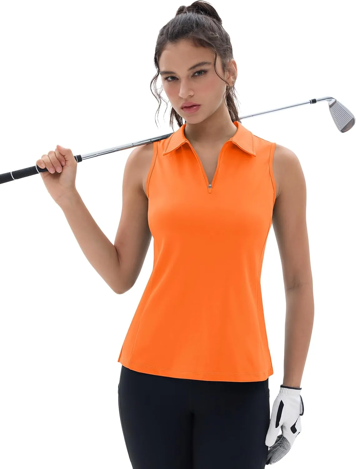 MAGCOMSEN Womens Golf Shirt Sleeveless Racerback Polo Shirts Zip Up UPF 50  Quick Dry Tennis Workout Athletic Tank Tops