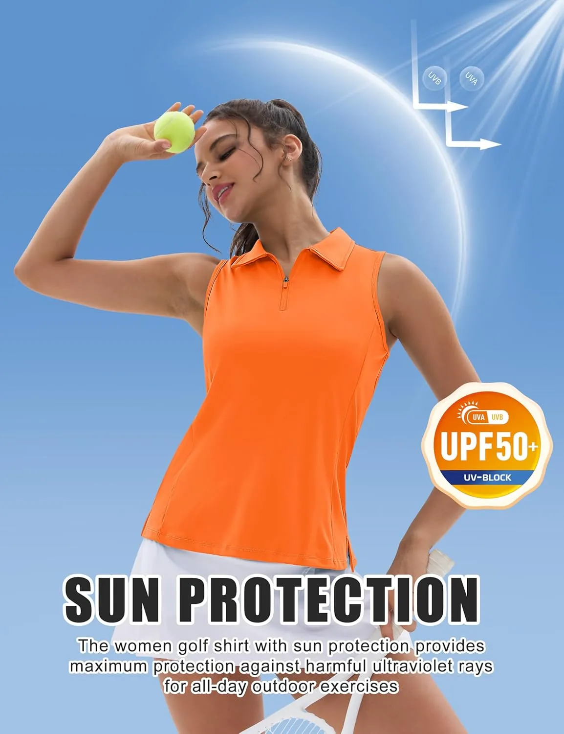 MAGCOMSEN Womens Golf Shirt Sleeveless Racerback Polo Shirts Zip Up UPF 50  Quick Dry Tennis Workout Athletic Tank Tops
