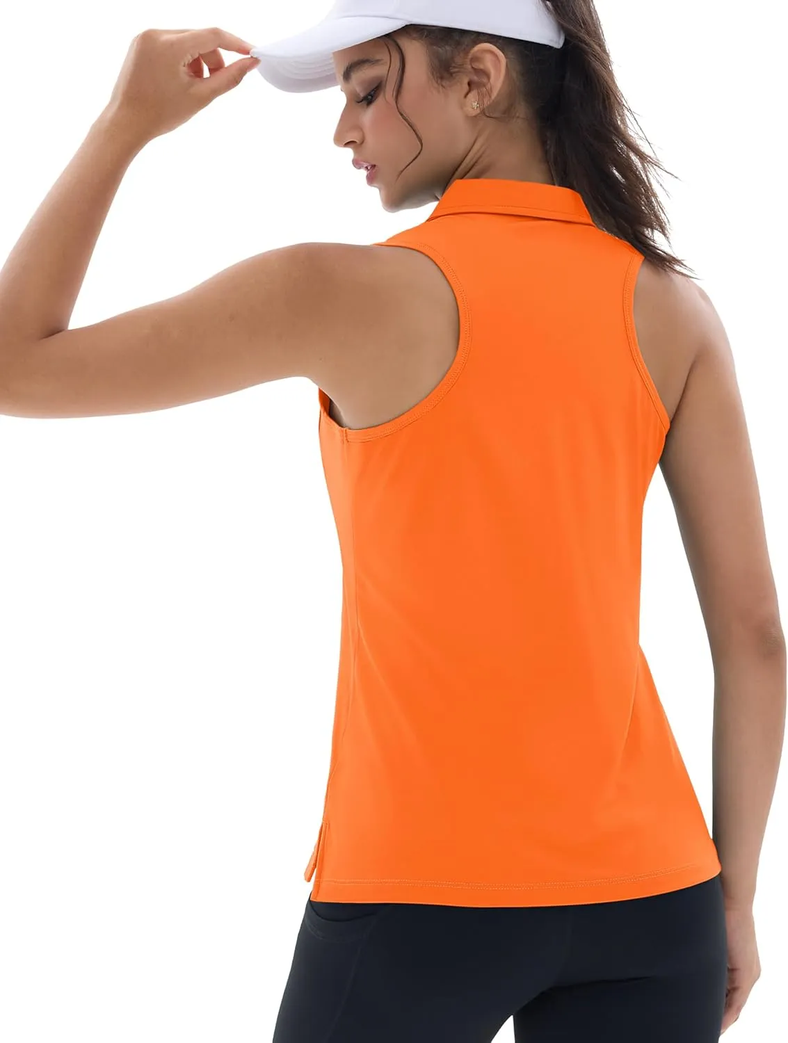 MAGCOMSEN Womens Golf Shirt Sleeveless Racerback Polo Shirts Zip Up UPF 50  Quick Dry Tennis Workout Athletic Tank Tops