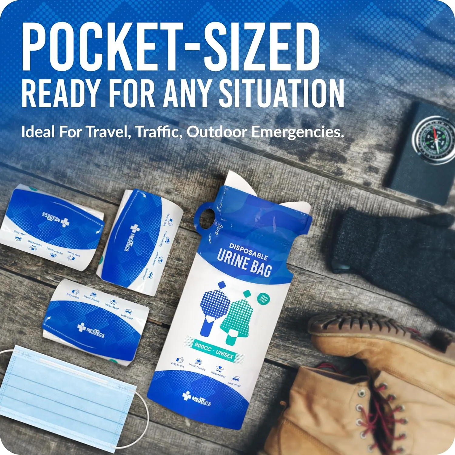 Medtecs Urine Bag Disposable  8 pcs  900ml Emergency Travel Pee Bag with Handle  Turns Liquid to Gel for Clean, Leak-Free Relief  for Adults & Kids  Available in 8/16/24 pcs