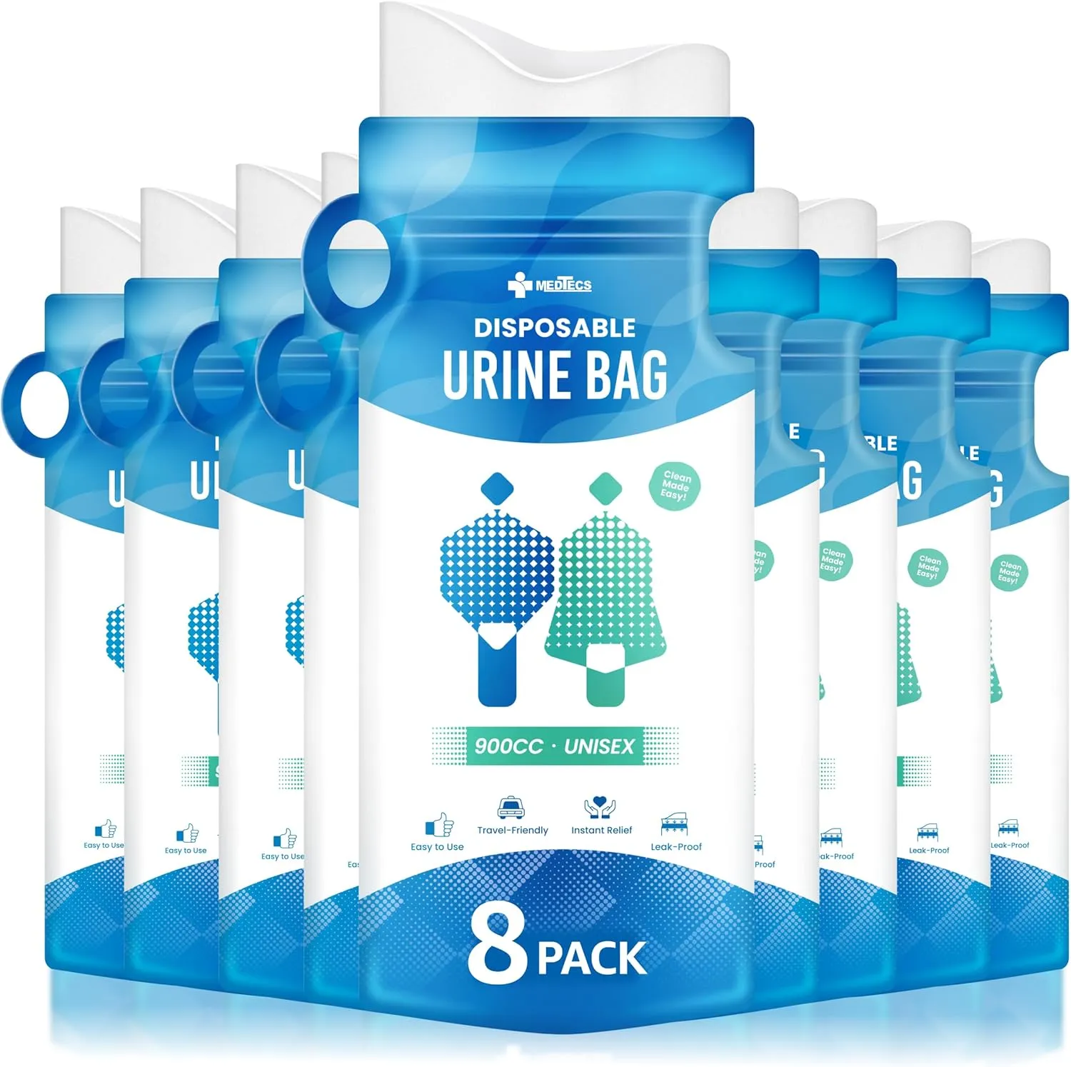 Medtecs Urine Bag Disposable  8 pcs  900ml Emergency Travel Pee Bag with Handle  Turns Liquid to Gel for Clean, Leak-Free Relief  for Adults & Kids  Available in 8/16/24 pcs